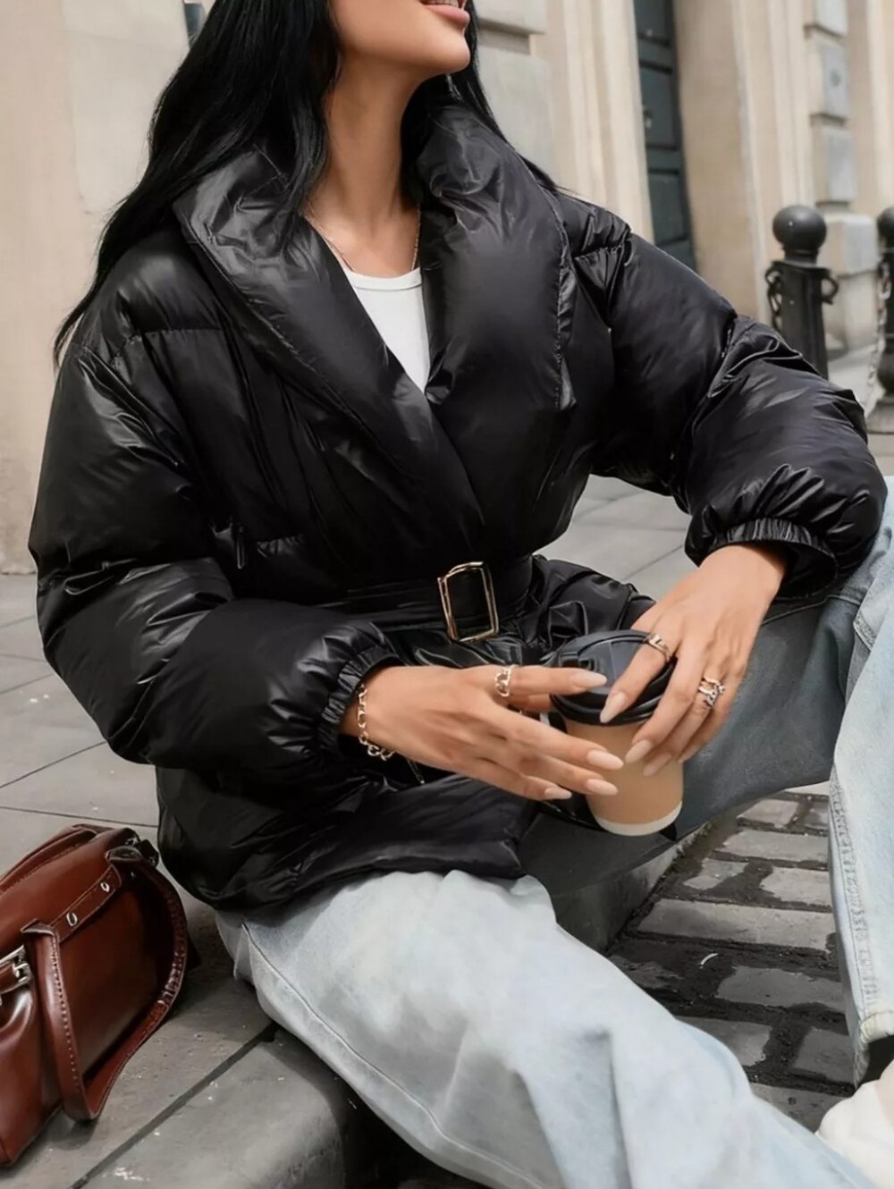 Long Sleeve Belted Puffer Jacket - Picture 7 of 7